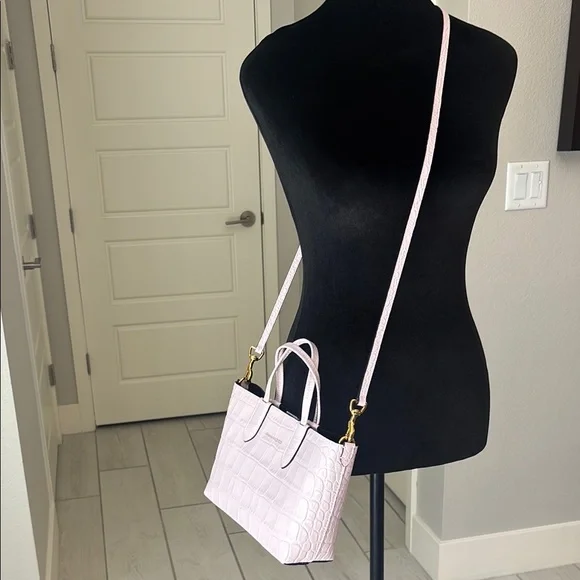 Authentic Alexander McQueen Croc-Embossed Leather Mini Satchel Rare Light Pink - Picture 9 of 17